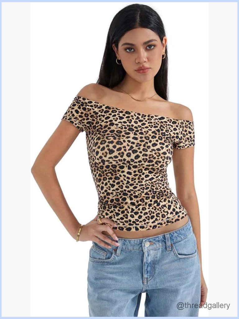 Women's Off Shoulder Crop Top Double Lined Fitted Short Sleeve Going Out Basic